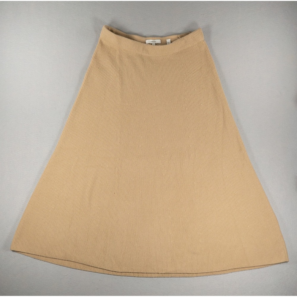 Vince Womens Skirt V7819 78848 Ribbed Knit A-Line Wool Cashmere Tan S Small